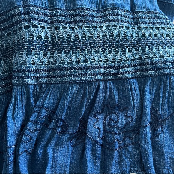 Studio West Apparel Midi Skirt Small Blue Crochet Accent Elastic Pull On Waist - Picture 7 of 8